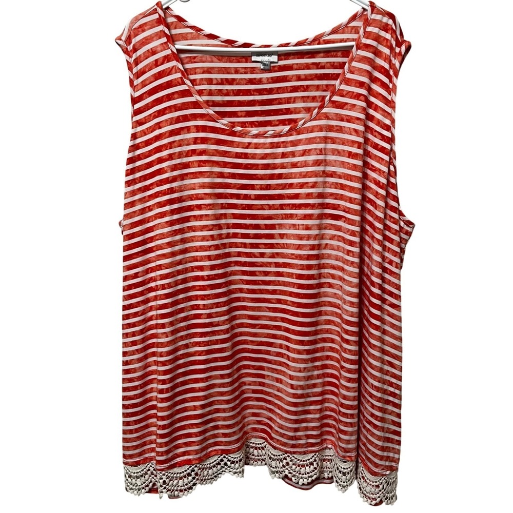 Avenue Women's 30/32(4X) Orange White Striped Tank Top Sleeveless Scoop Neck
